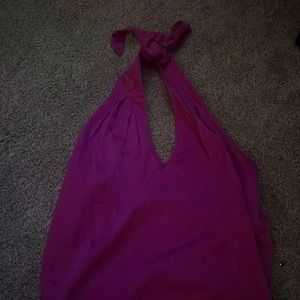 halter pink silk open back top